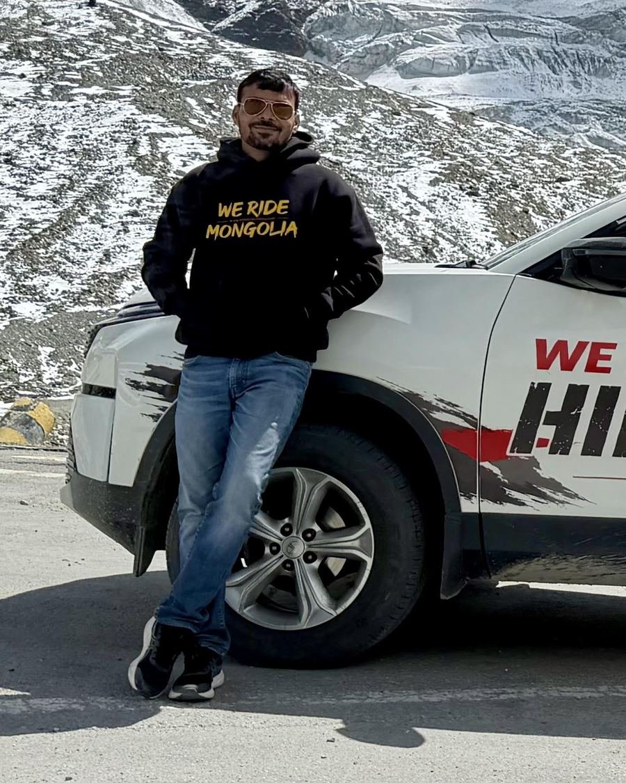 Ajay, the organiser of We Ride Himalayas, in the snowy Himalayas